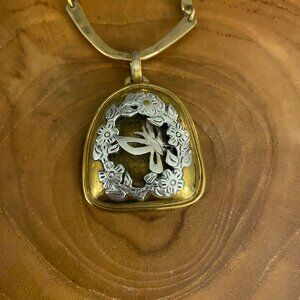 RETIRED Jeep Collins Brass Butterfly Shadowbox Necklace, 22"